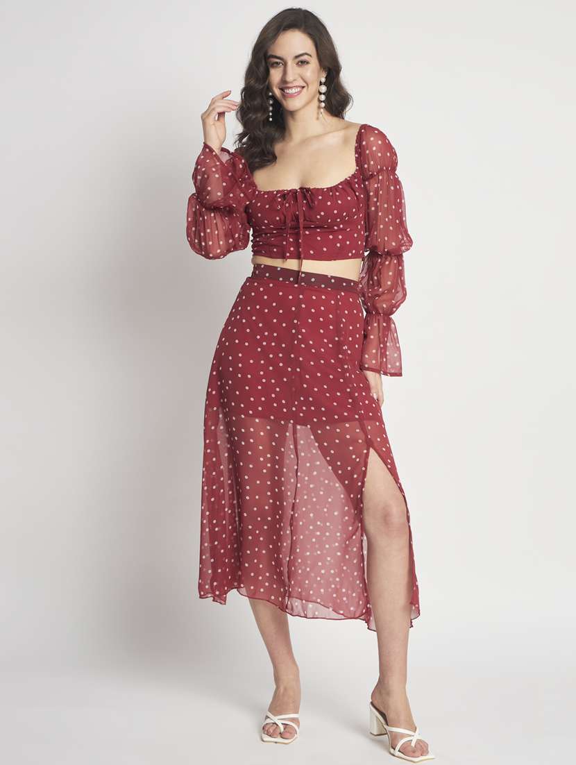 maroon printed top & skirt coord set - 20852944 -  Zoom Image - 0