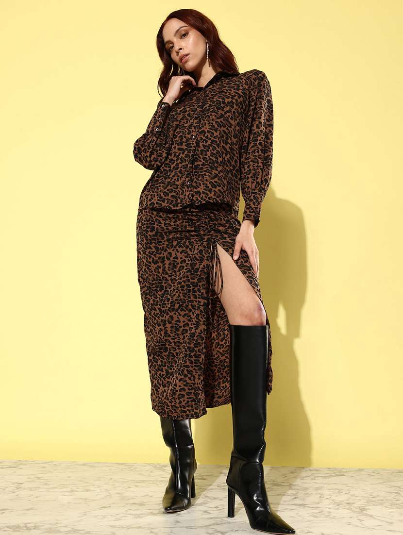 women brown animal printed top and skirt co-ord set - 20852945 - Zoom Image - 0