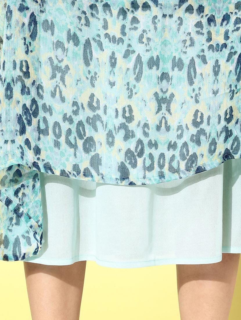 women light blue animal printed fit & flare dress - 20852966 - Standard Image - 5
