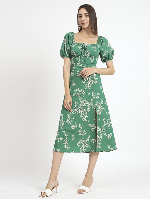 women green floral printed a-line dress - 20852967 - Standard Image - 0