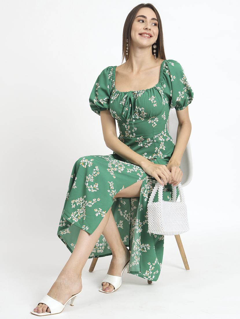 women green floral printed a-line dress - 20852967 - Standard Image - 3