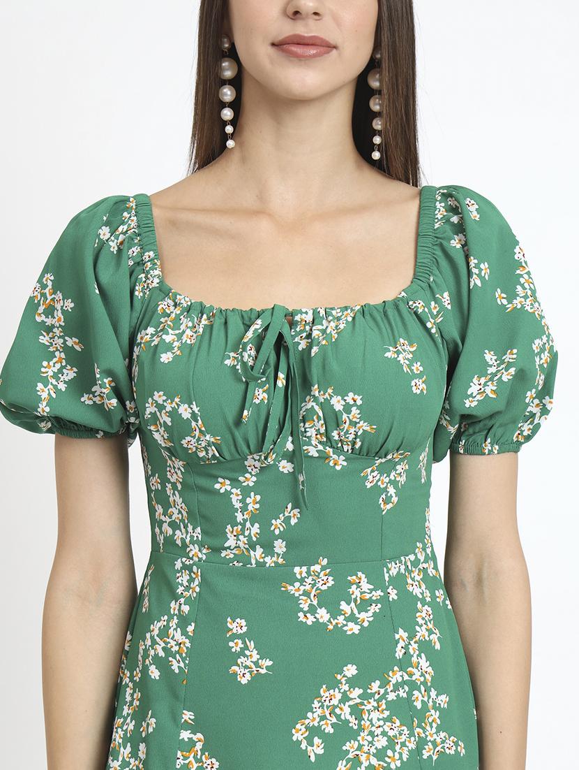 women green floral printed a-line dress - 20852967 - Standard Image - 5