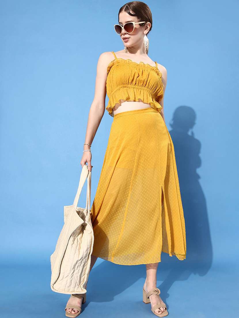 yellow self design top & skirt coord set - 20853027 - Zoom Image - 0