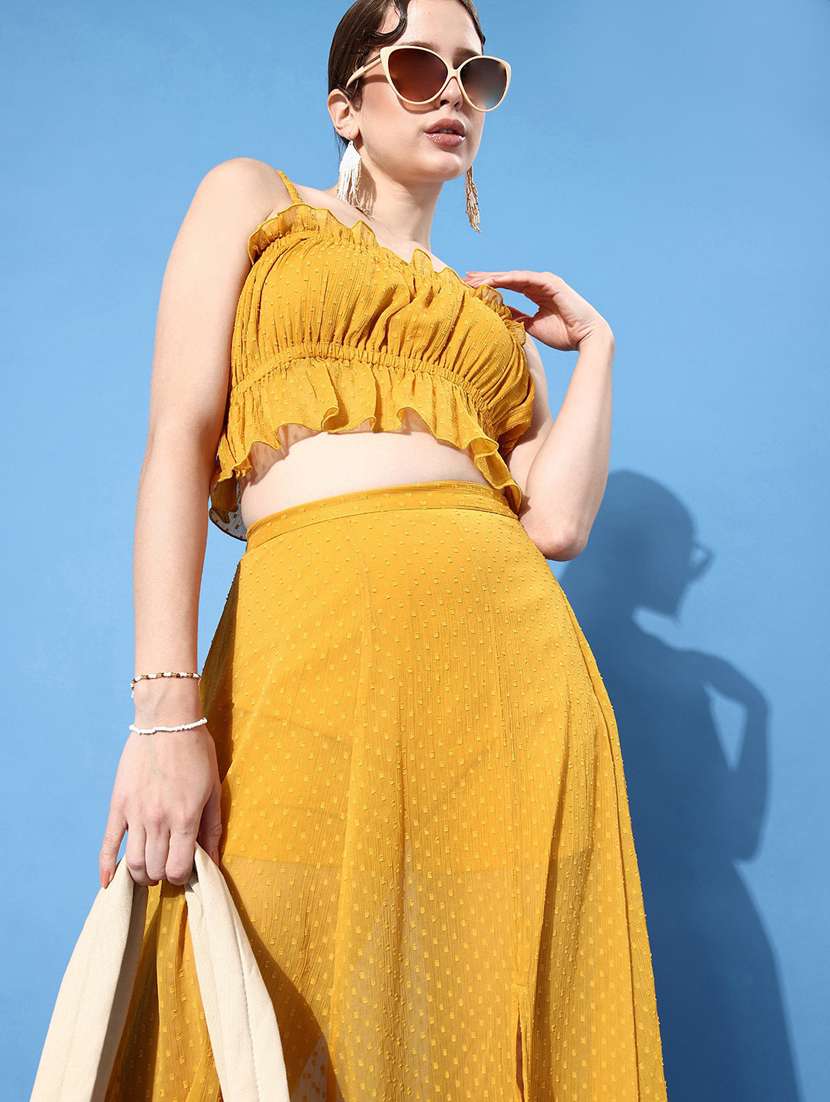 yellow self design top & skirt coord set - 20853027 - Standard Image - 3