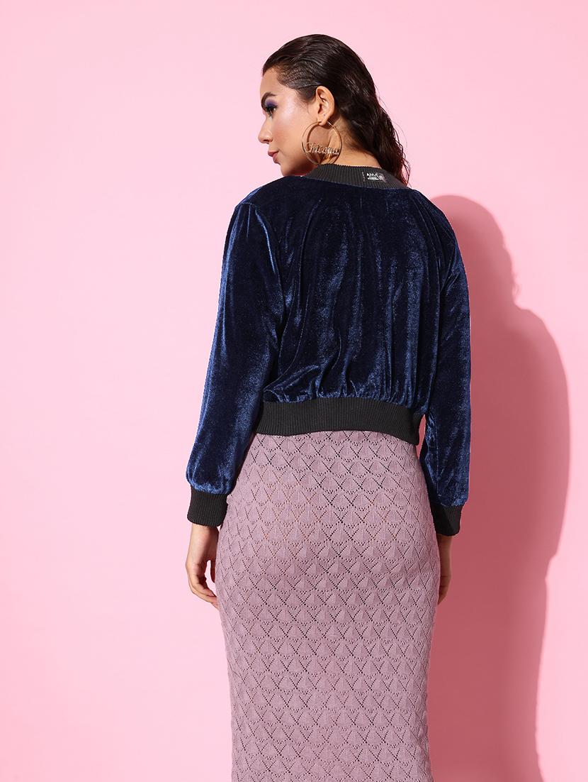 women blue solid summer jacket - 20853031 - Standard Image - 3