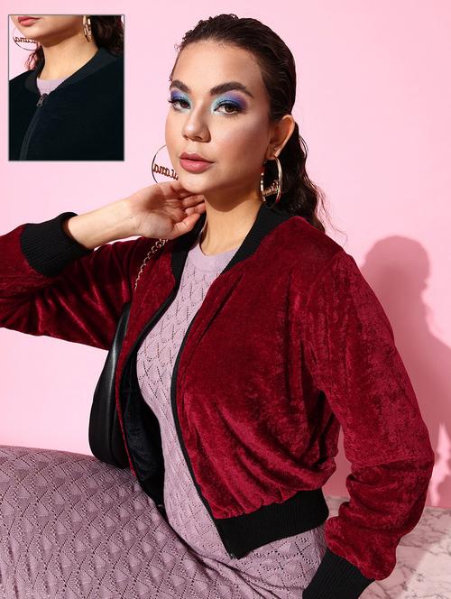 solid maroon velvet reversible jacket - 20853032 -  Standard Image - 0