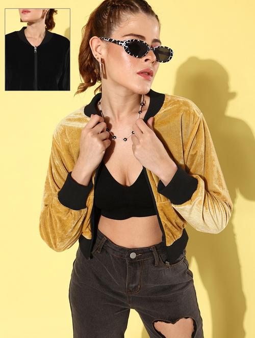 solid yellow velvet reversible jacket - 20853033 - Standard Image - 0