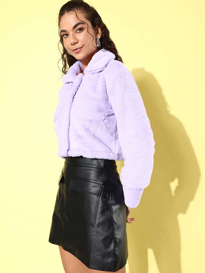 women purple solid fur jacket - 20853043 -  Zoom Image - 0
