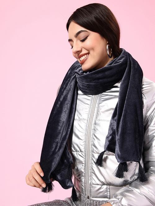 solid dark grey velvet muffler - 20853060 - Standard Image - 0