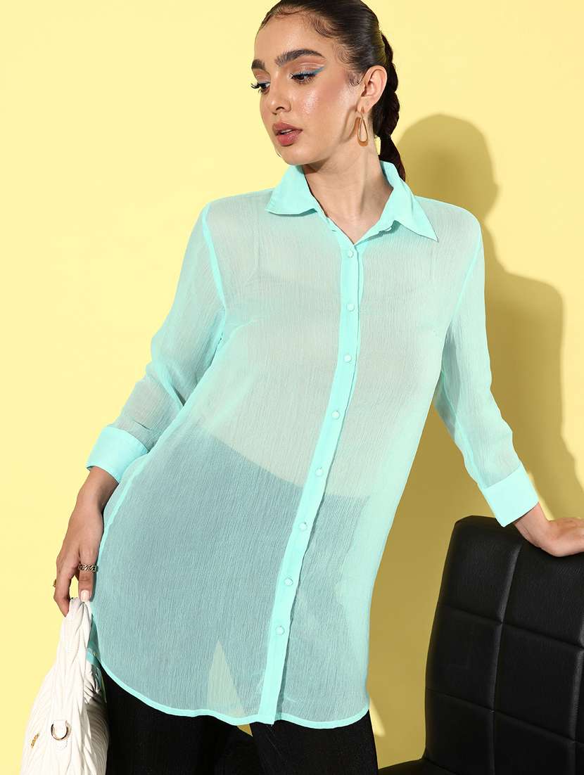 light blue chiffon long shirt