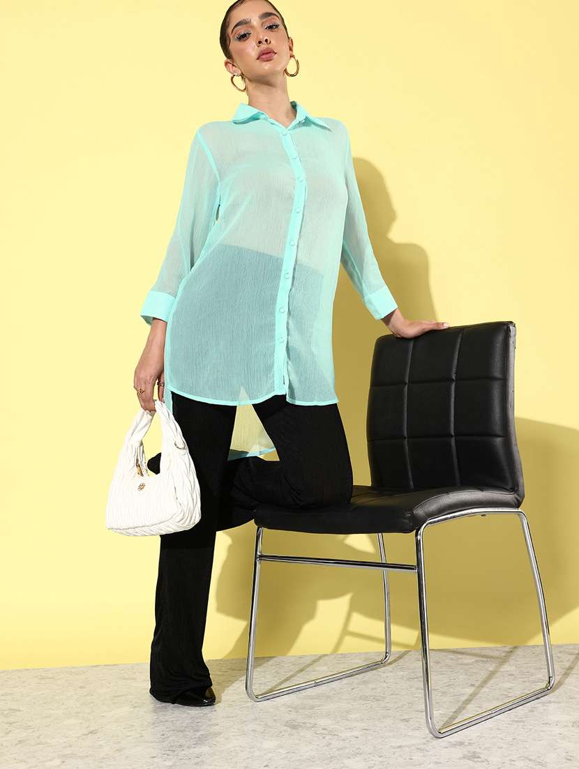 light blue chiffon long shirt - 20853092 -  Standard Image - 3