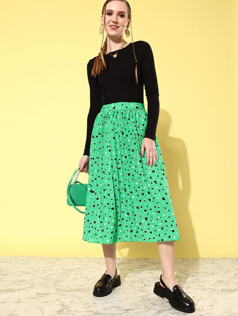 women mid-rise green printed pleated skirt - 20853127 - Standard Image - 3