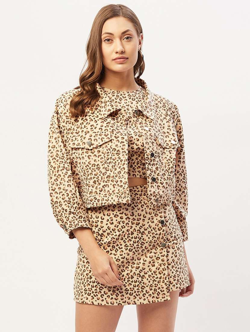 women beige animal printed mini straight skirt