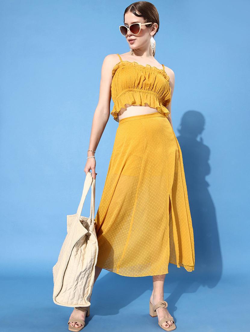 women mid-rise yellow self-designed a-line skirt - 20853137 - Zoom Image - 0