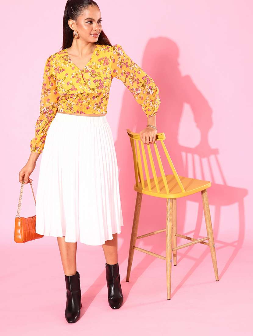 women yellow floral printed crop top - 20853157 -  Standard Image - 3