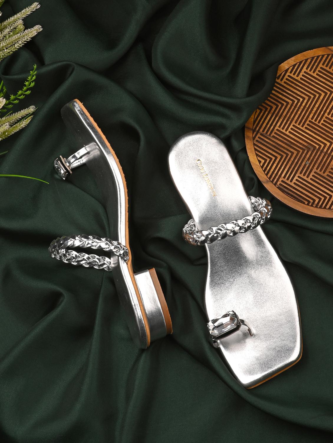 silver synthetic slip on sandals - 20855443 -  Zoom Image - 0