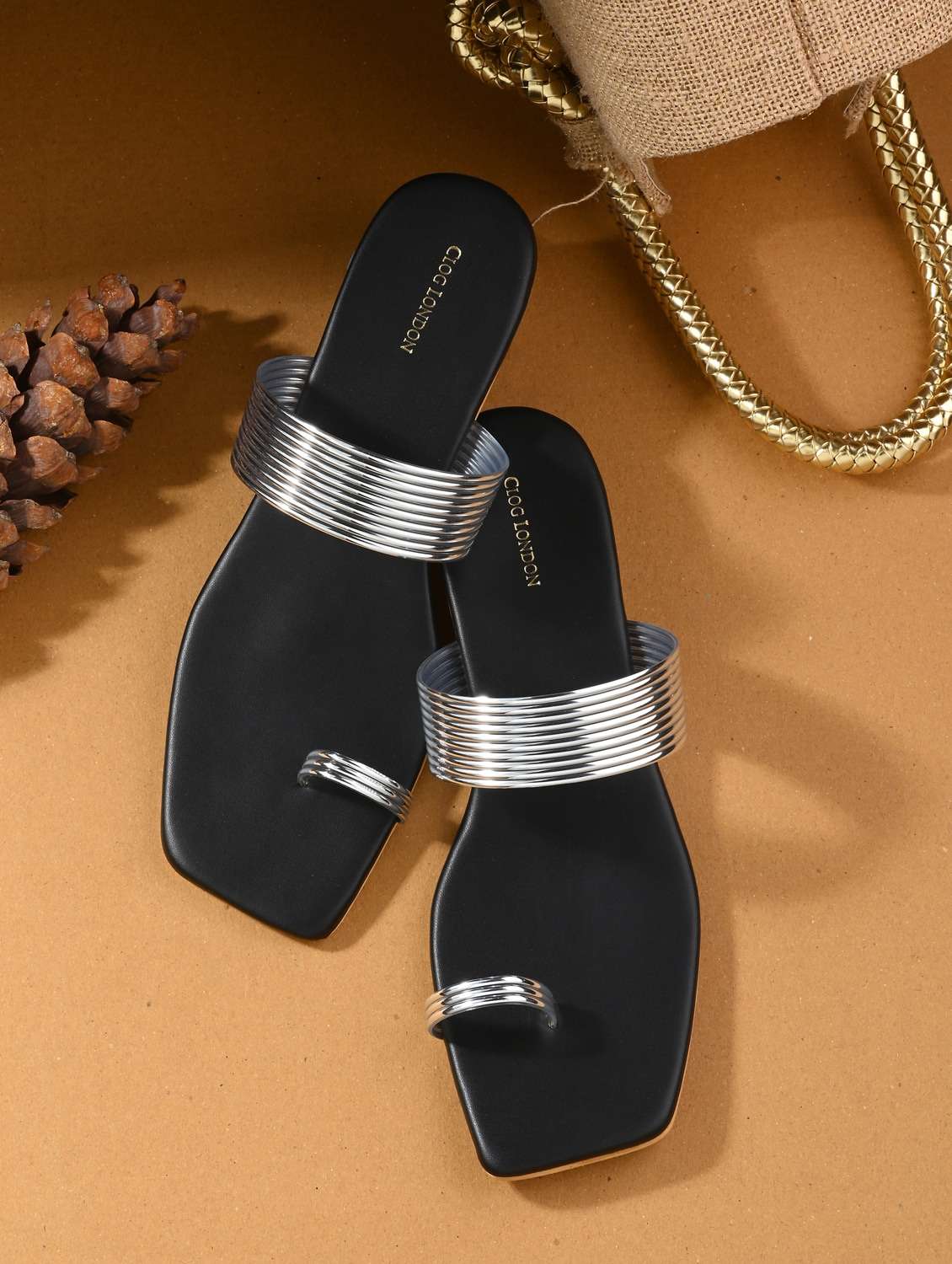 Silver Synthetic Slip On Sandals