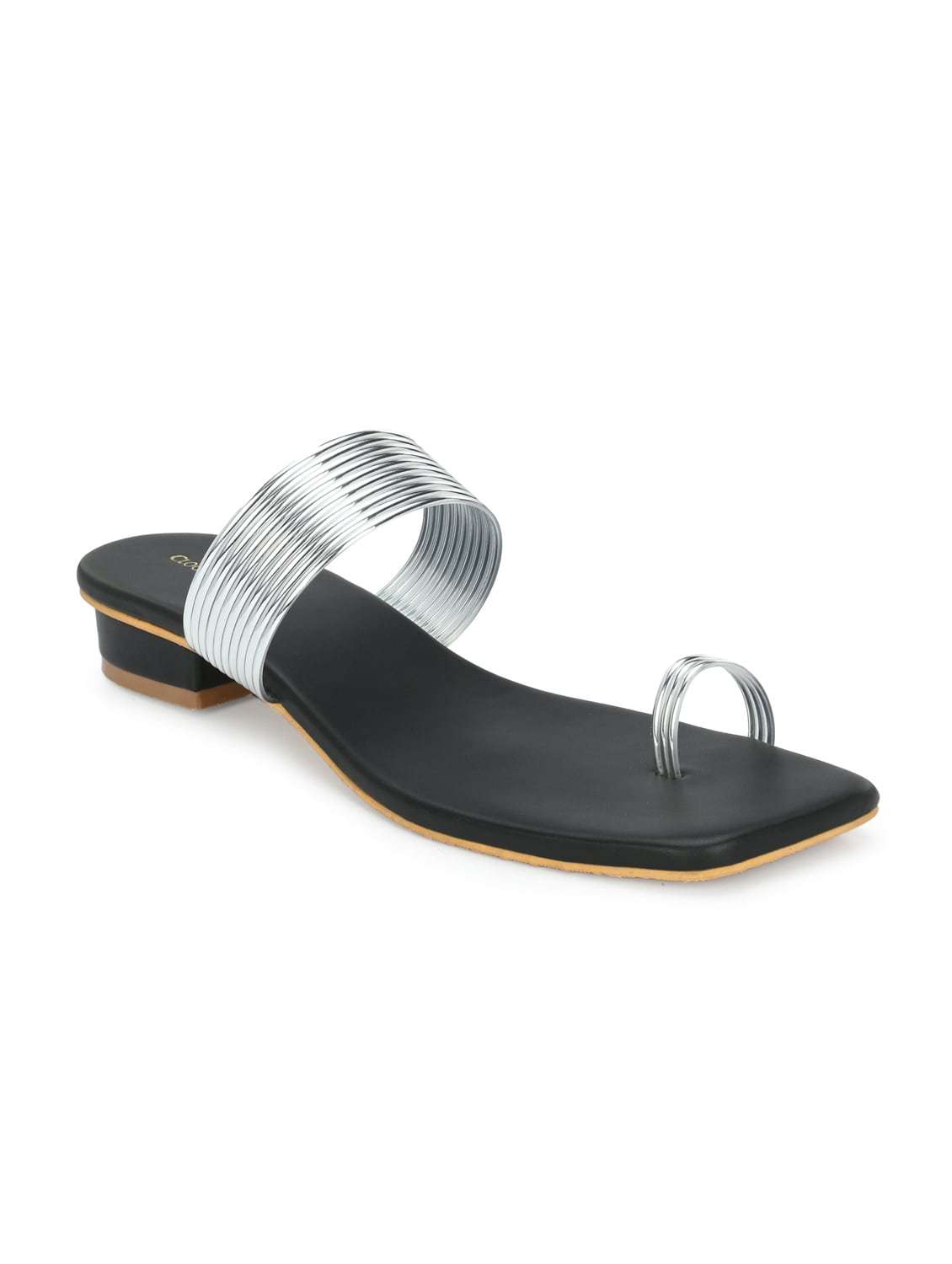 Silver Synthetic Slip On Sandals