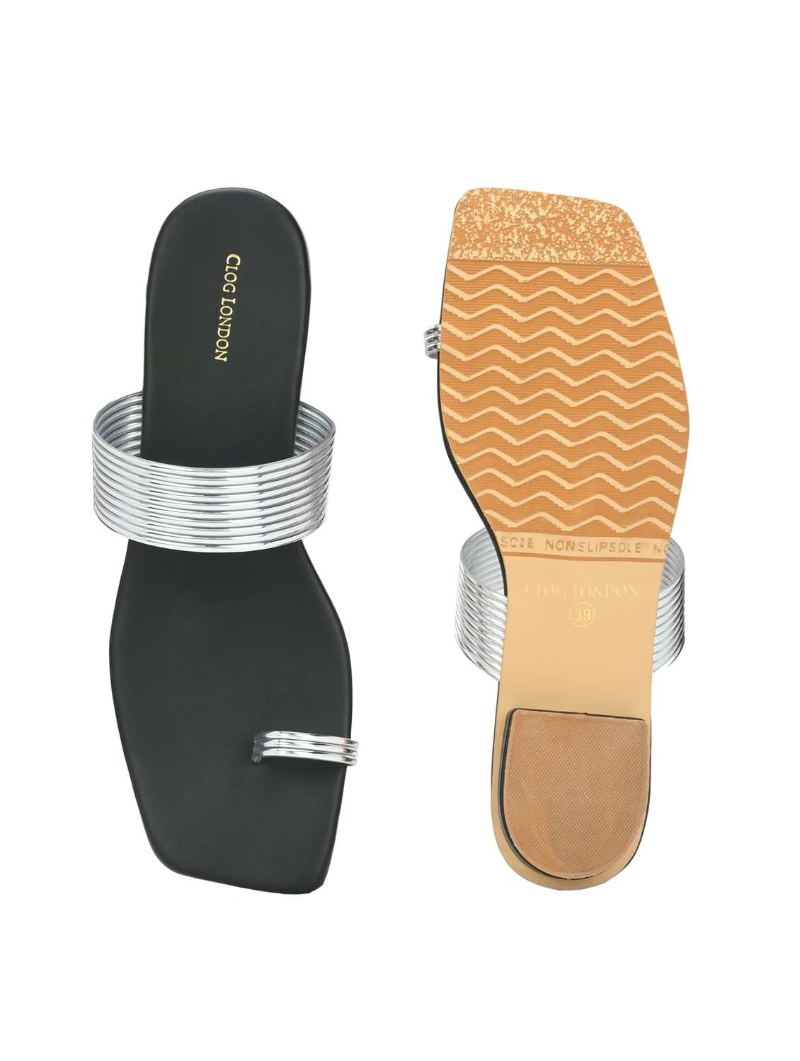 Silver Synthetic Slip On Sandals