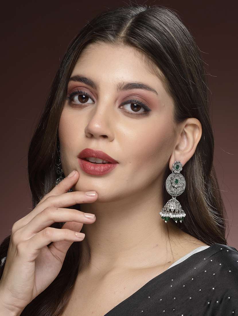women silver plated jhumka earrings - 20855524 - Standard Image - 3