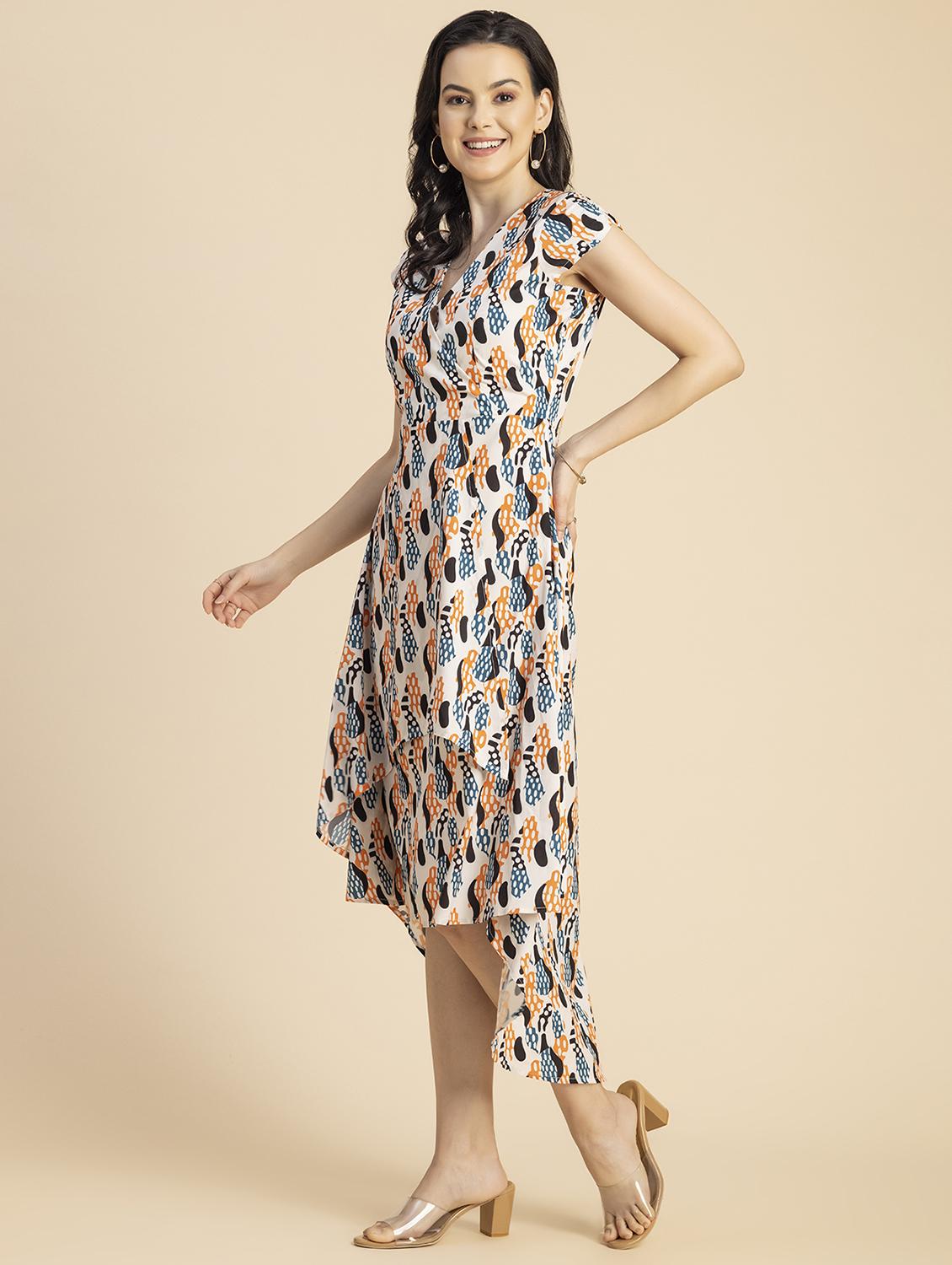 women white printed high low dress - 20856134 - Standard Image - 3
