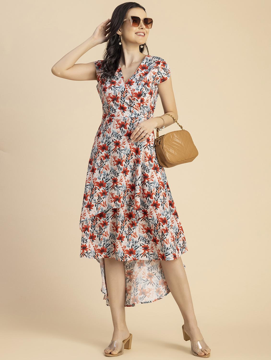 women pink floral printed high low dress - 20856136 -  Zoom Image - 0