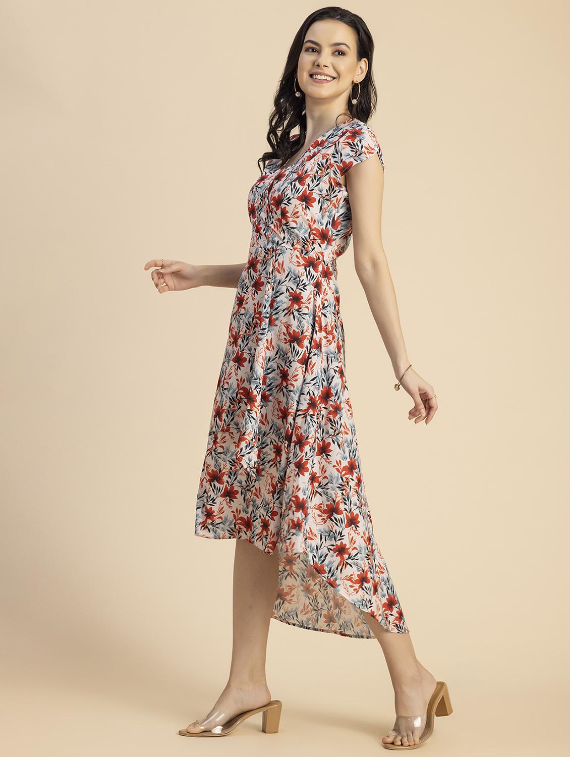 women pink floral printed high low dress - 20856136 - Standard Image - 3