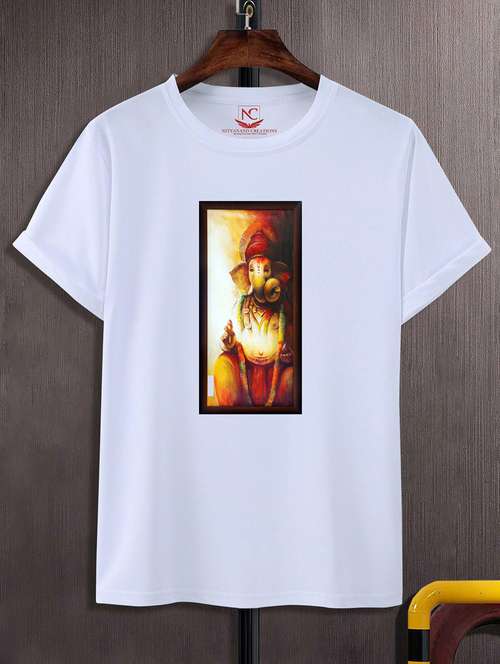 Unisex White Polyester Graphic Print T Shirt