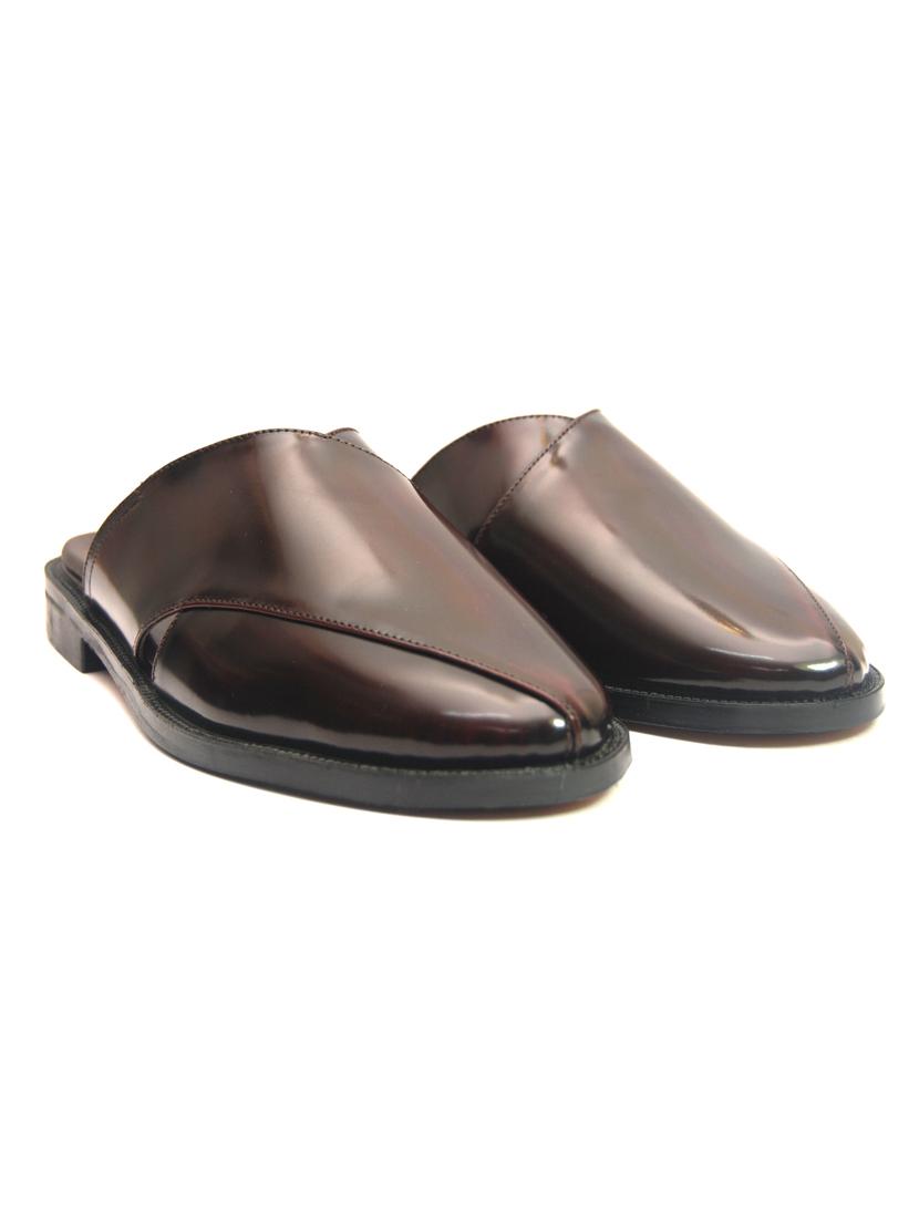 solid maroon slip on mules