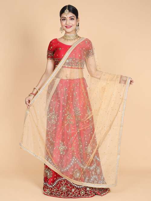 women beige embroidered dupatta