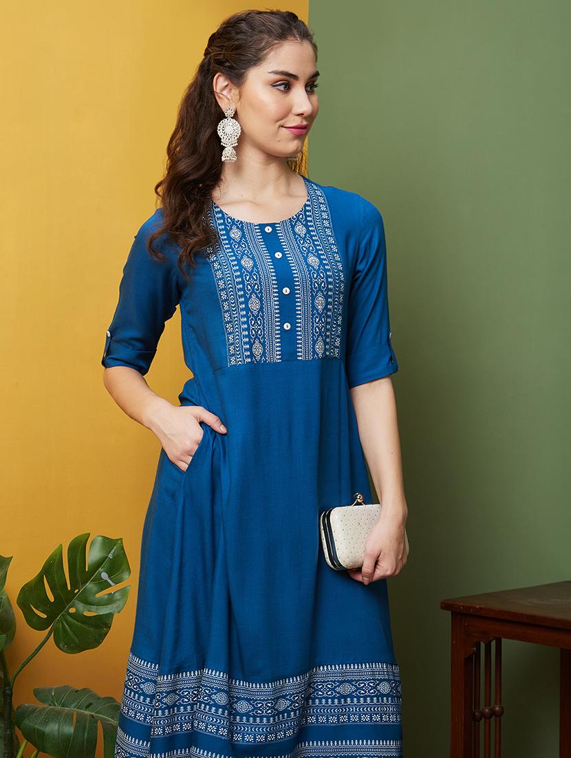 blue printed kurta pant set - 20857853 - Standard Image - 3