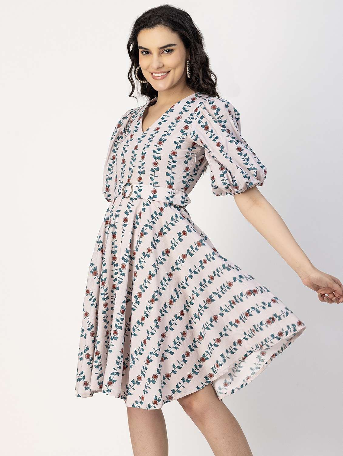 women cream floral printed fit & flare dress - 20858020 -  Standard Image - 3