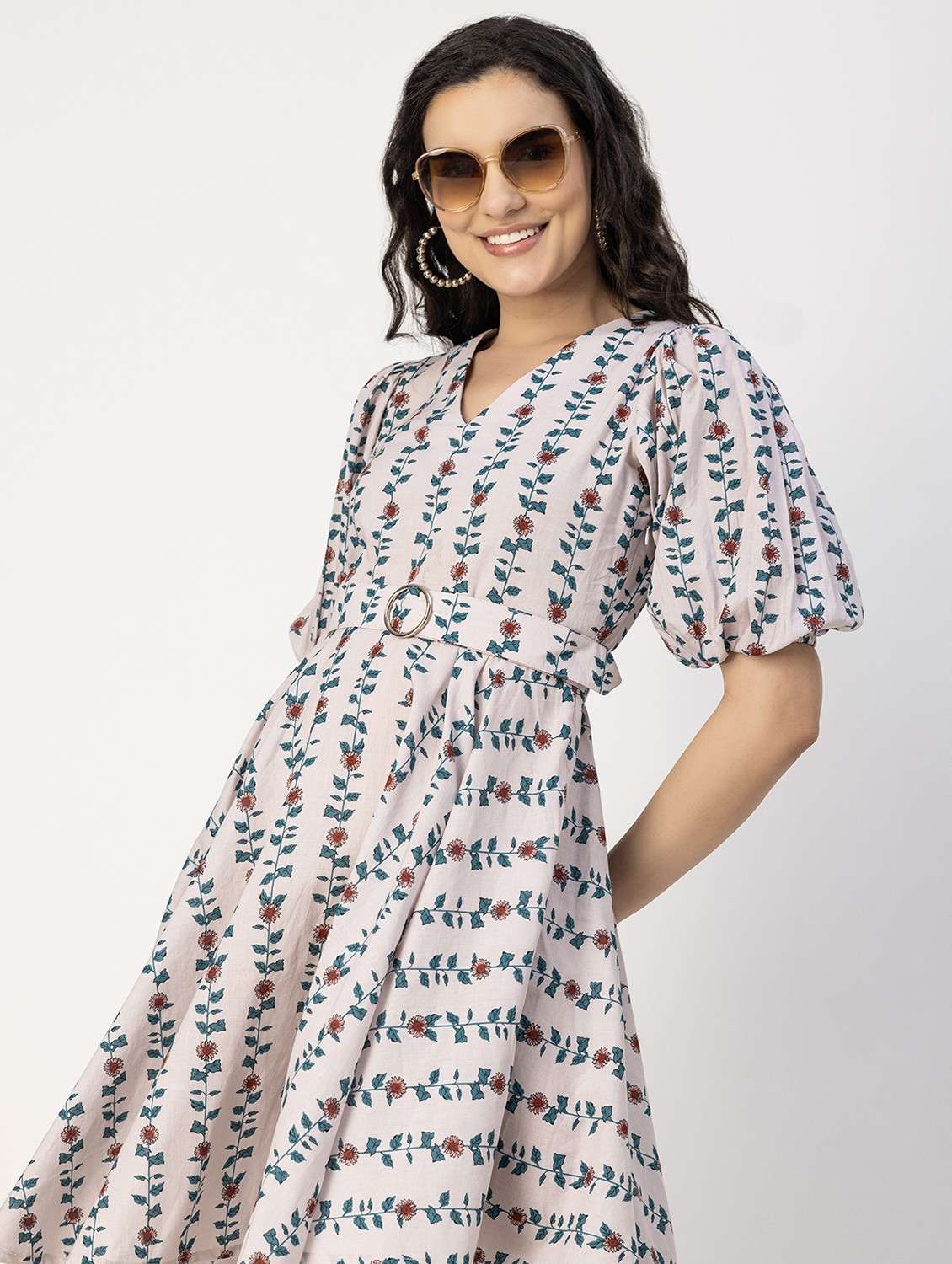 women cream floral printed fit & flare dress - 20858020 -  Standard Image - 5