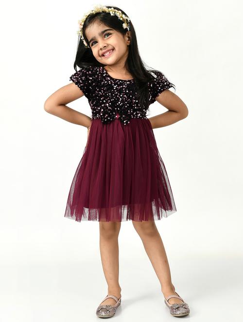 girls sequined net flared frock - 20860287 -  Standard Image - 0