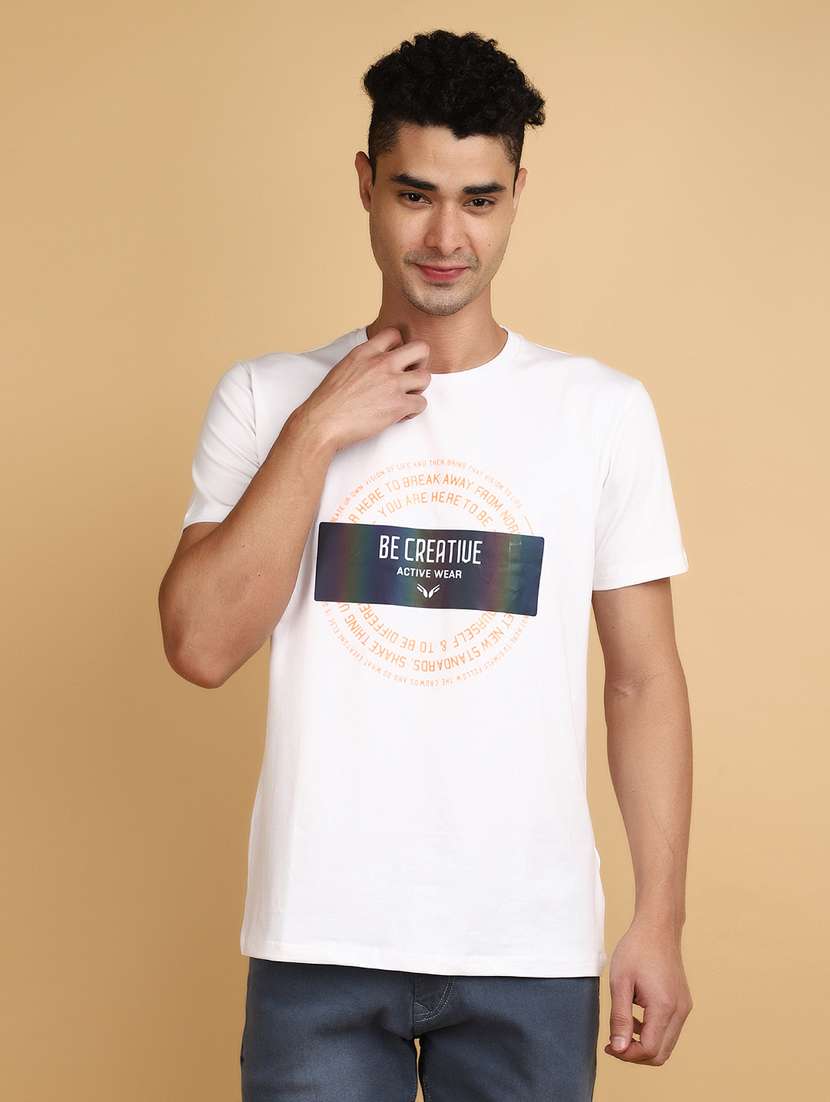 men round neck front printed t-shirt