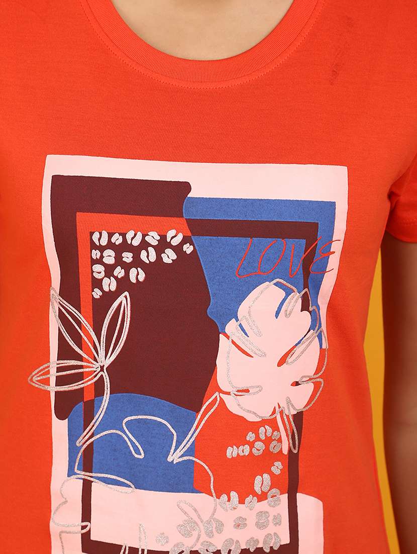 orange cotton front print t-shirt - 20862803 -  Standard Image - 5