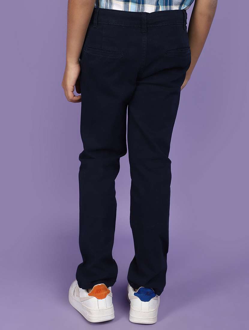 solid navy blue cotton casual chinos - 20862922 -  Standard Image - 3