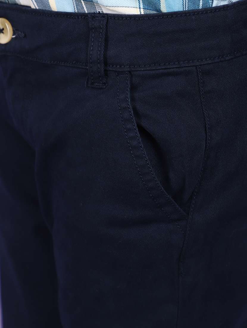 solid navy blue cotton casual chinos - 20862922 -  Standard Image - 5