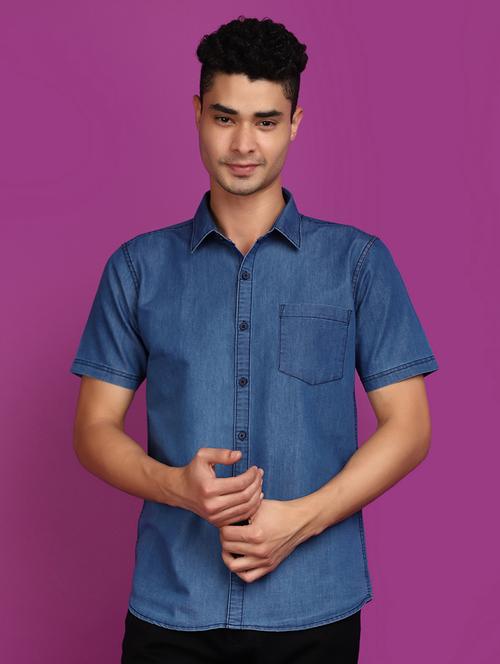blue denim casual shirt - 20862946 - Standard Image - 0