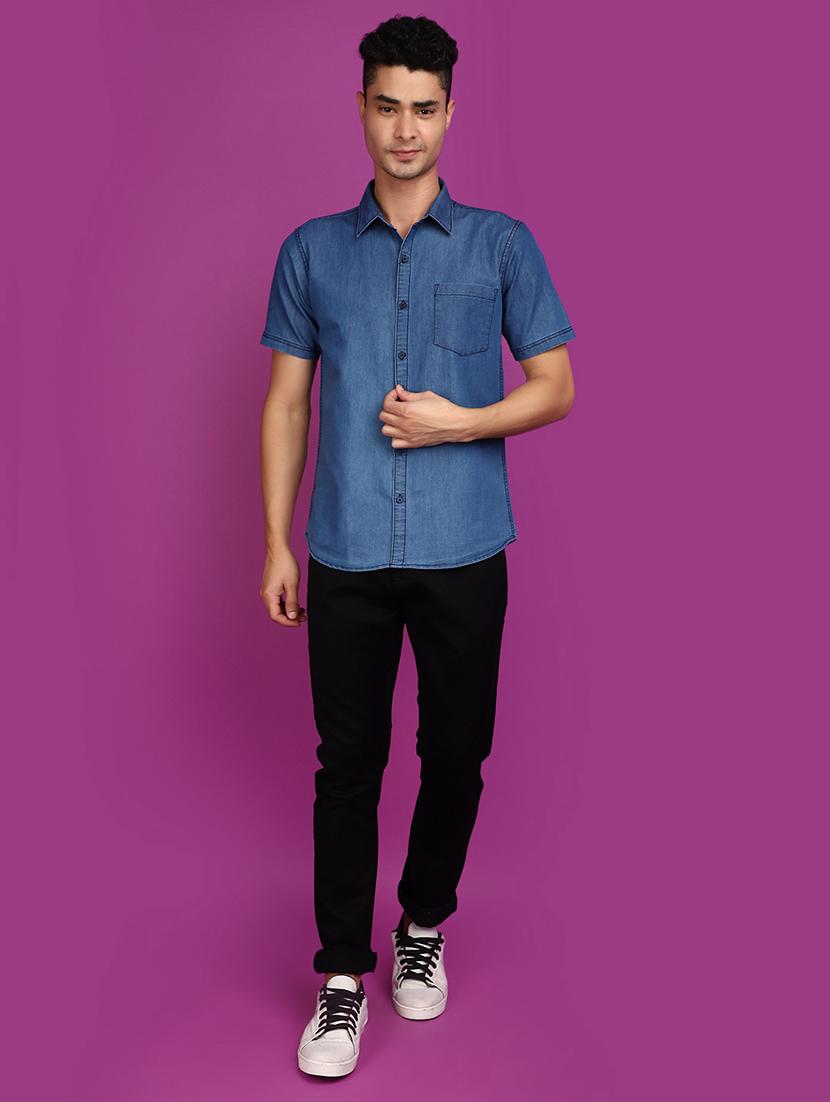 blue denim casual shirt - 20862946 - Standard Image - 3