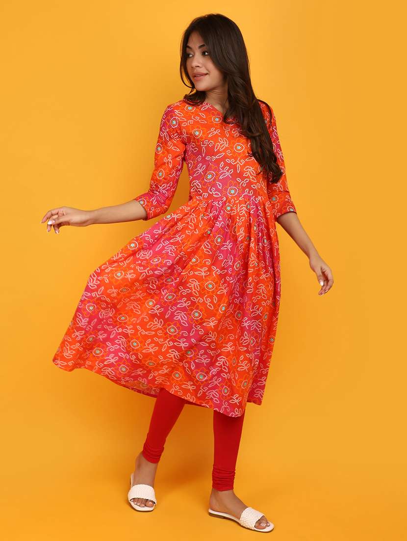 pink & orange cotton bandhani print kurta - 20863249 -  Standard Image - 3