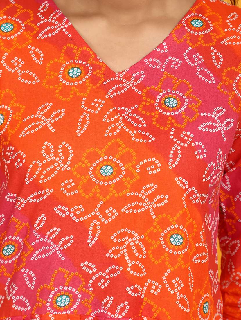 pink & orange cotton bandhani print kurta - 20863249 -  Standard Image - 5