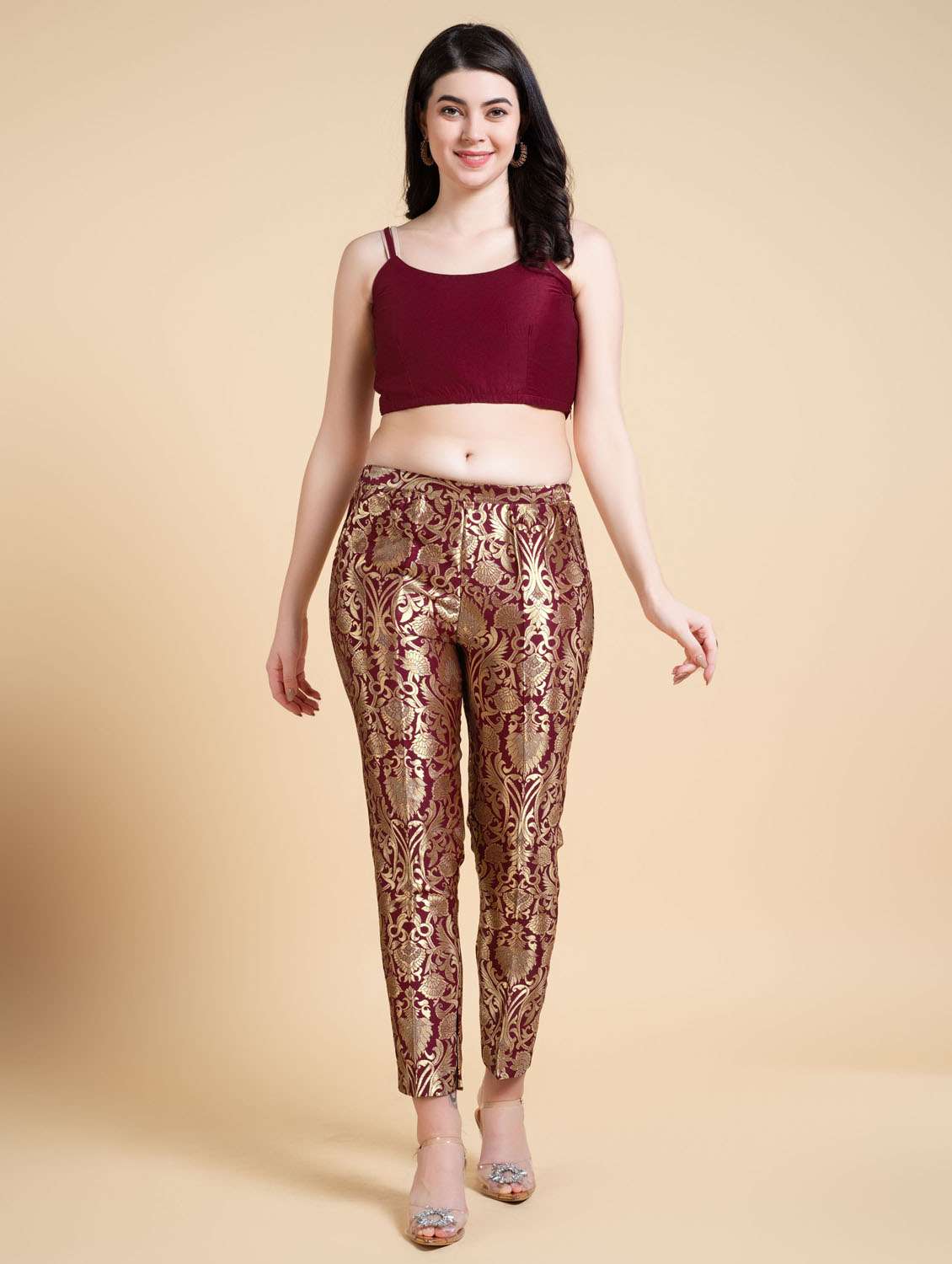 women self design top and straight pant co-ord set - 20864257 - Standard Image - 3