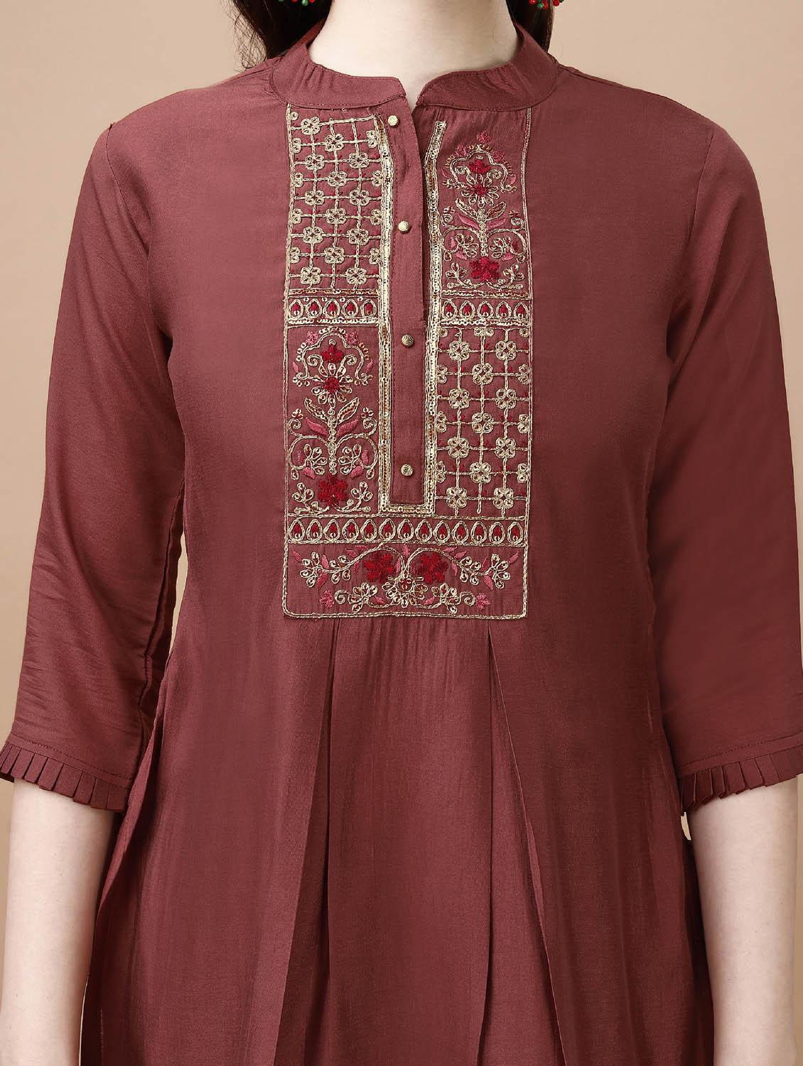 rust three quarter sleeve ethnic co-ord set - 20864265 - Standard Image - 5