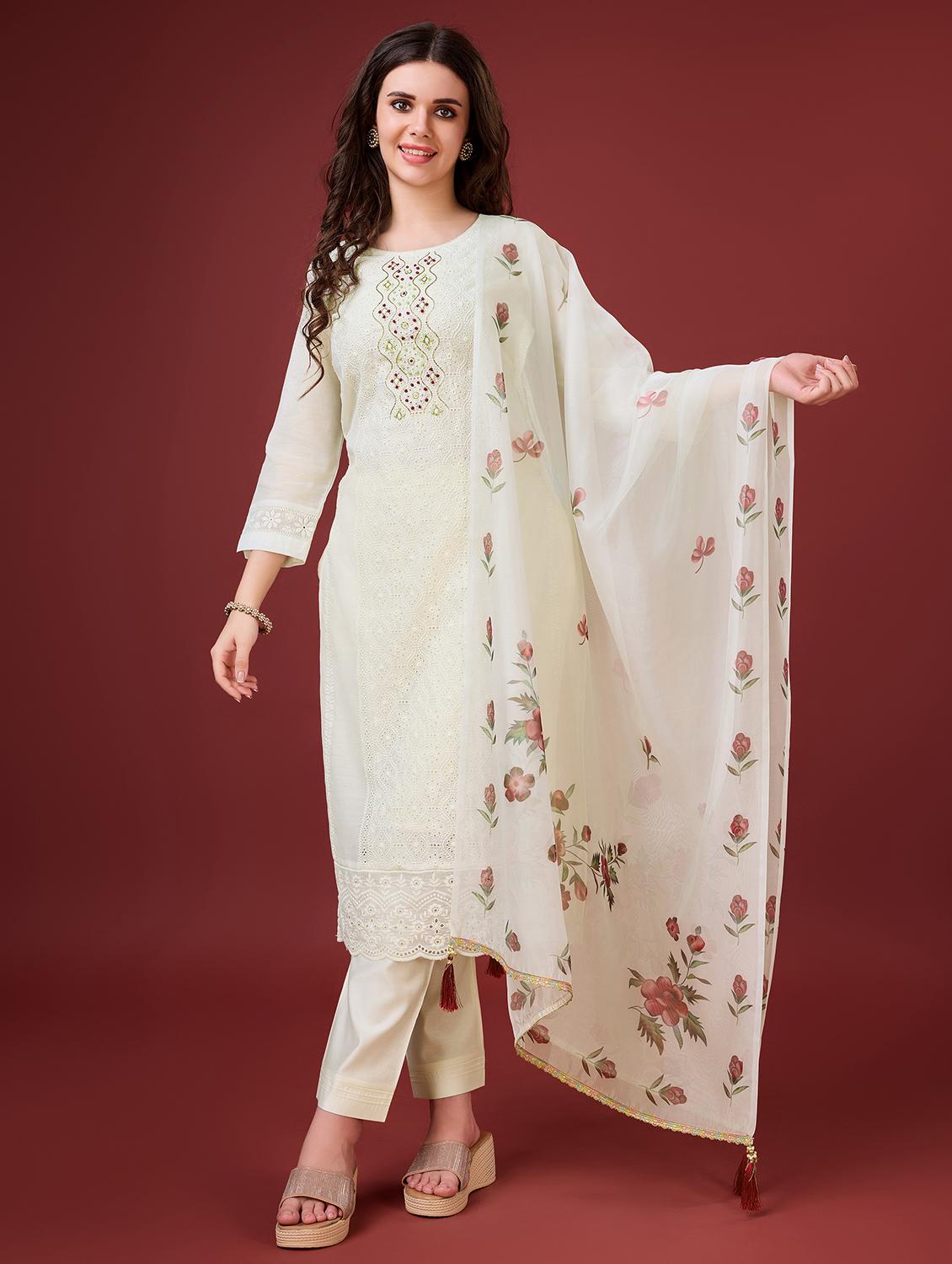 women three quarter sleeve kurta pant with dupatta set - 20864359 - Zoom Image - 0