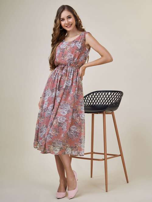 round neck floral printed fit & flare dress - 20864363 - Standard Image - 0
