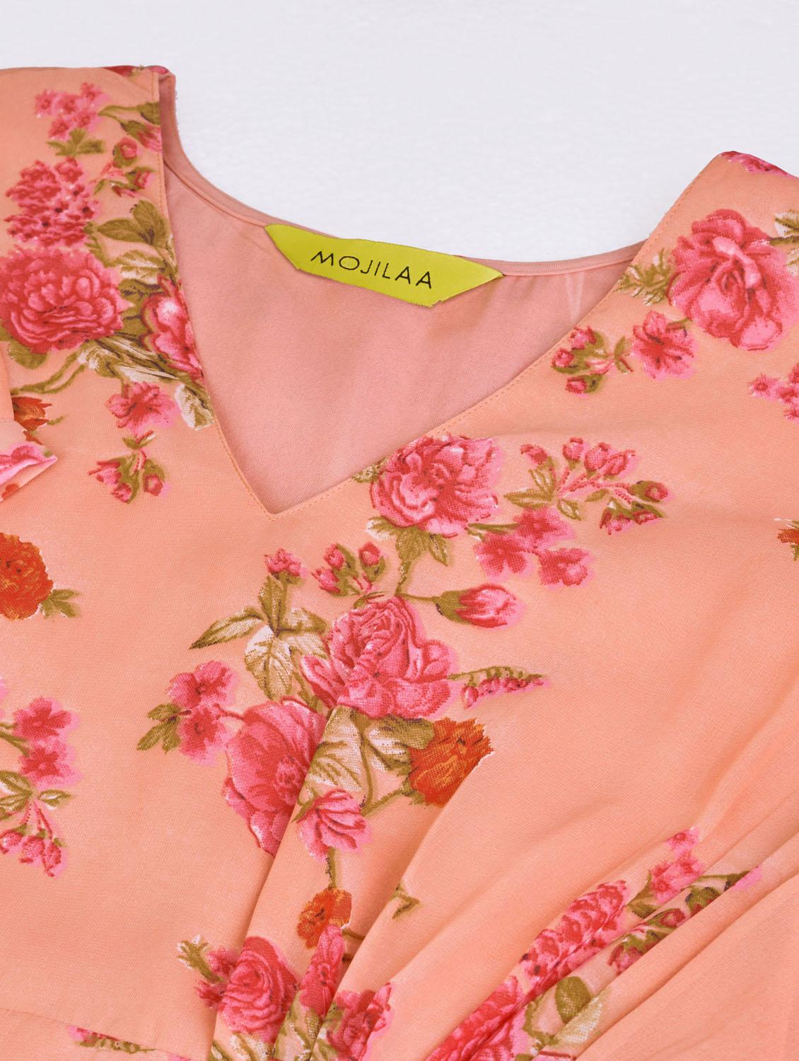 orange floral printed fit & flare dress - 20864378 - Standard Image - 5