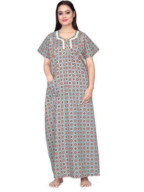light blue printed detailed maxi nightdress - 20864394 -  Standard Image - 0