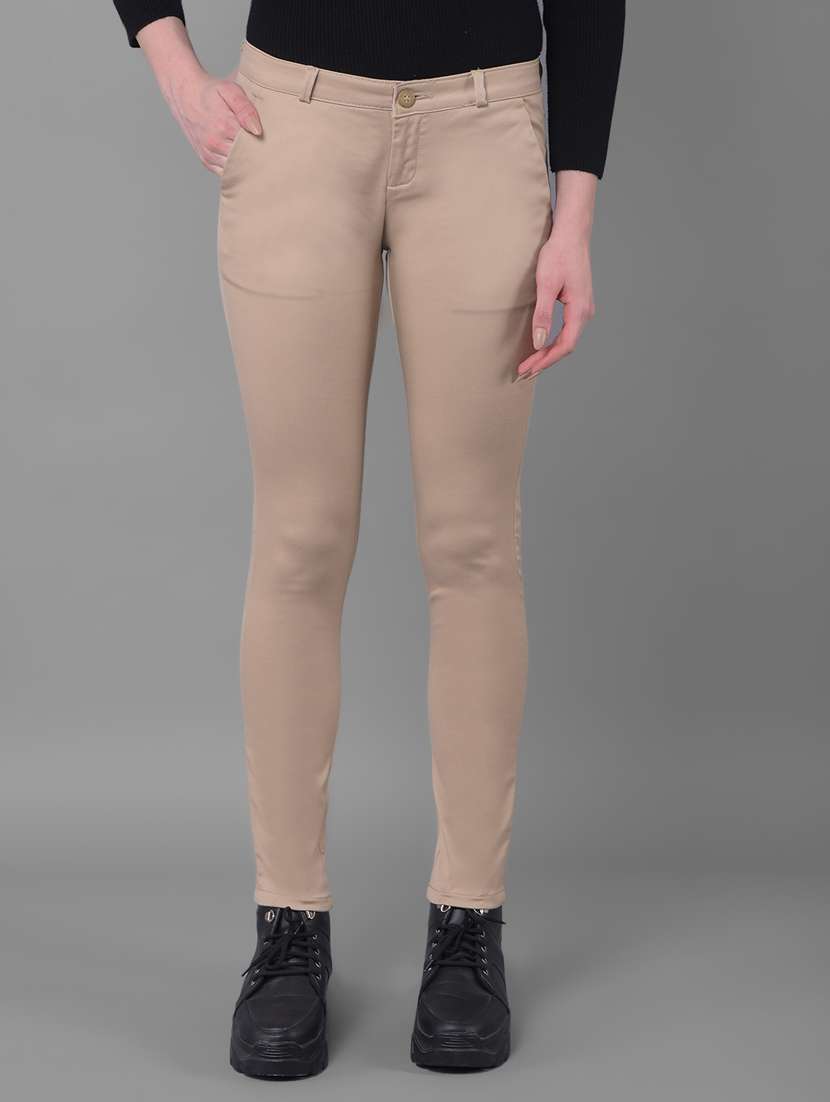 beige solid mid rise chinos trouser