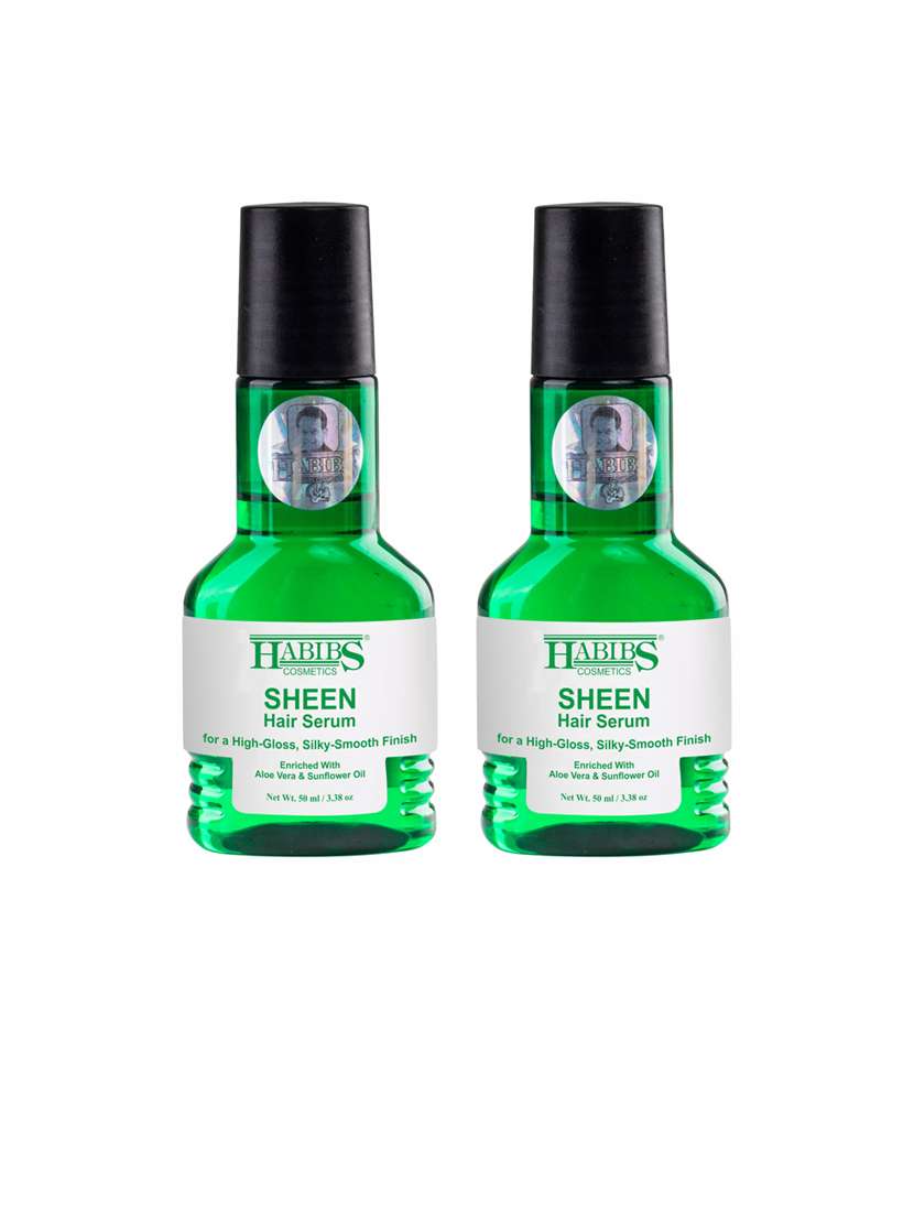 habibs sheen hair serum for smooth anti-frizz high-gloss, silky-smooth finish enriched with aloe vera & sunflower oil 50 ml
